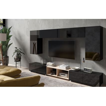 TV-Tisch PAVO 37x100 cm glänzend schwarz/matt schwarz