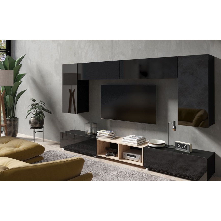 TV-Tisch PAVO 37x100 cm glänzend schwarz/matt schwarz
