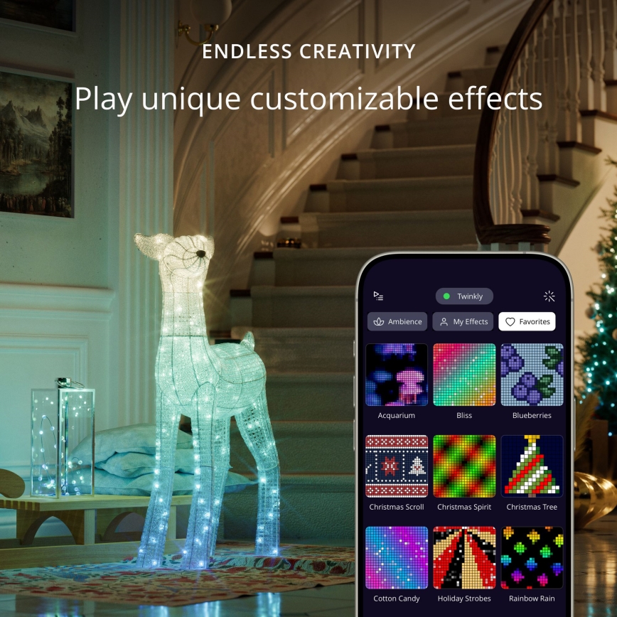 Twinkly - LED RGBW dimmbares Weihnachtsrentier für den Außenbereich REINGEERS 200 LEDs IP44 Wi‑Fi