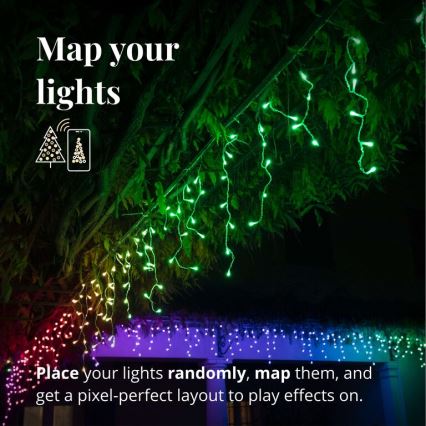 Twinkly - Dimmbarer LED-RGB-Weihnachtslichtervorhang für den Außenbereich ICICLE 190xLED 11,5m IP44 Wi-Fi