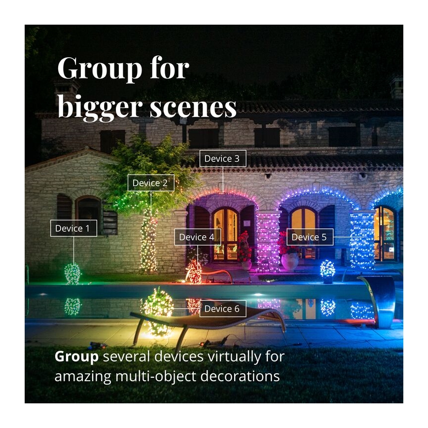 Twinkly - Dimmbarer LED-RGB-Weihnachtslichtervorhang für den Außenbereich ICICLE 190xLED 11,5m IP44 Wi-Fi