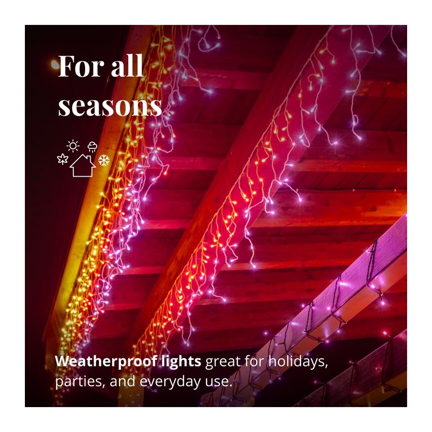 Twinkly - Dimmbarer LED-RGB-Weihnachtslichtervorhang für den Außenbereich ICICLE 190xLED 11,5m IP44 Wi-Fi