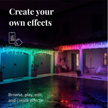 Twinkly - Dimmbarer LED-RGB-Weihnachtslichtervorhang für den Außenbereich ICICLE 190xLED 11,5m IP44 Wi-Fi