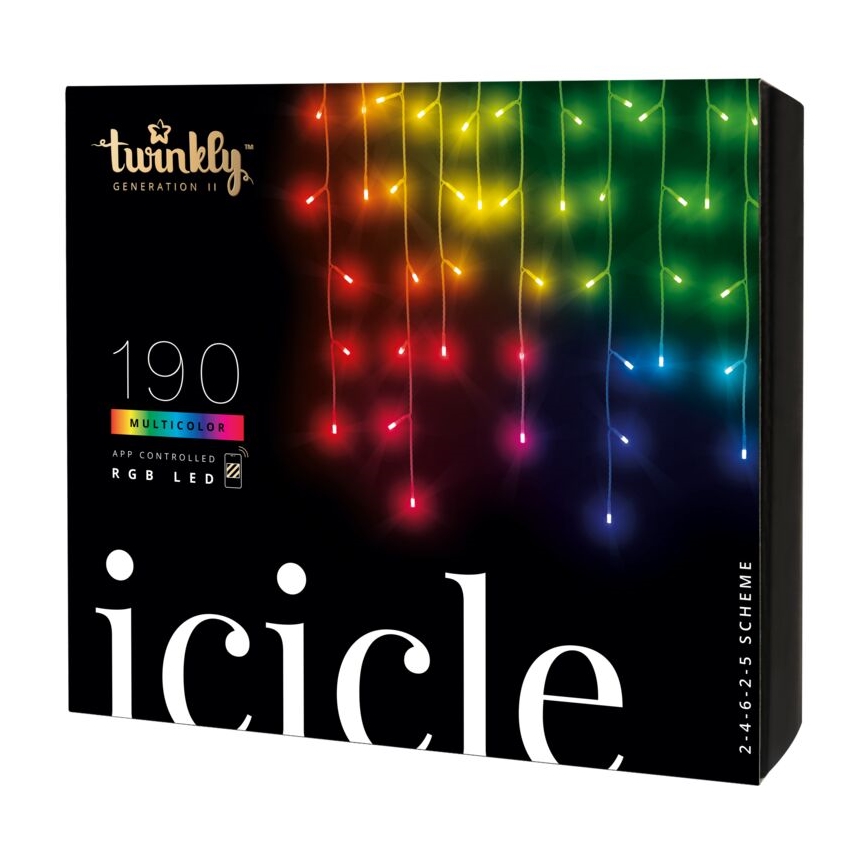 Twinkly - Dimmbarer LED-RGB-Weihnachtslichtervorhang für den Außenbereich ICICLE 190xLED 11,5m IP44 Wi-Fi
