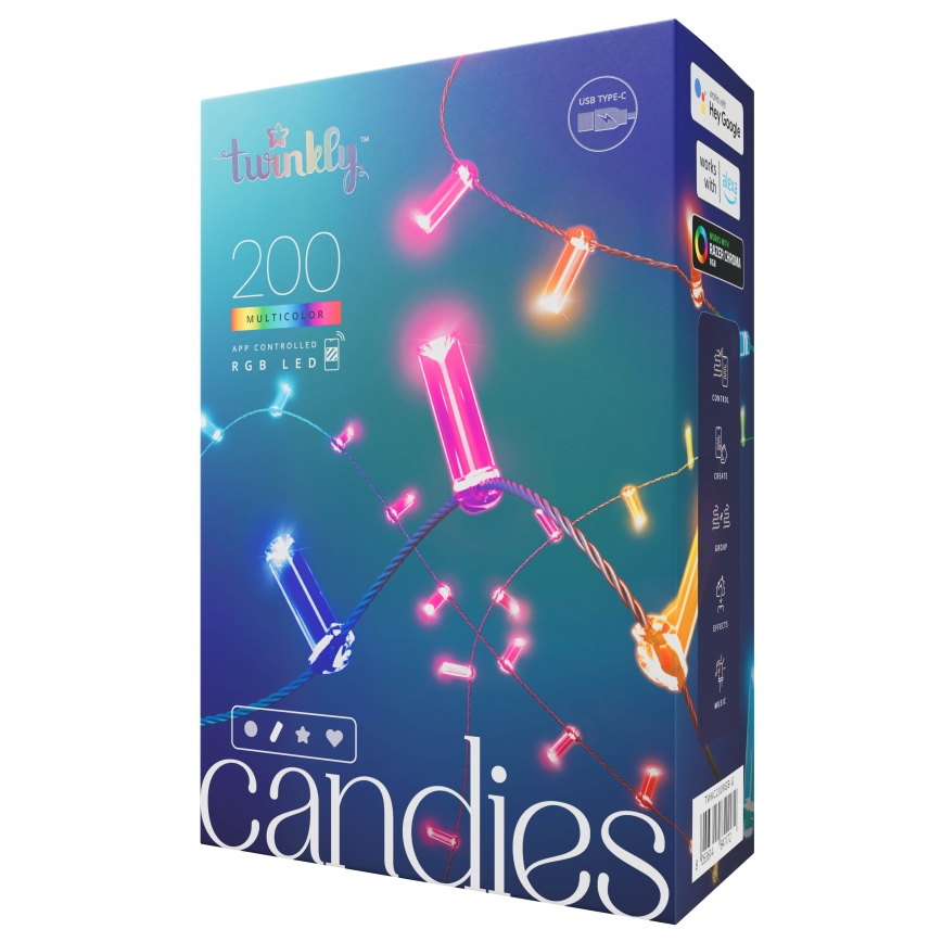 Twinkly - LED RGB dimmbare Weihnachtslichterkette CANDIES 200xLED 14 m USB Wi-Fi