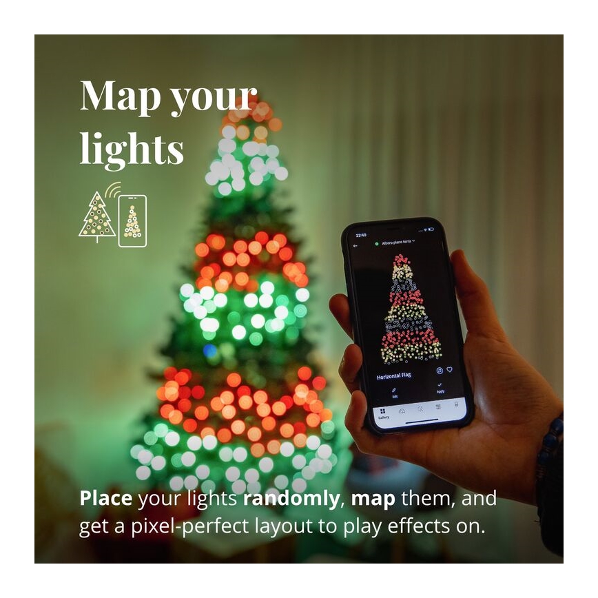 Twinkly - dimmbare RGBW-LED-Außen-Lichterkette STRINGS, 250 LEDs, 23,5 m, IP44, Wi-Fi