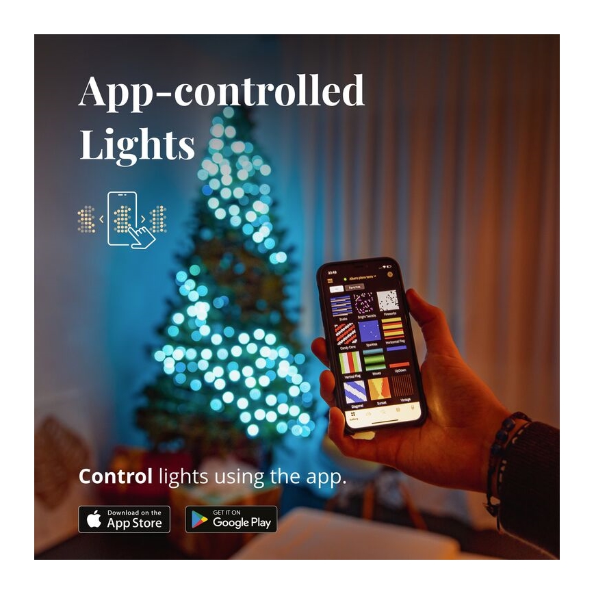Twinkly - dimmbare RGBW-LED-Außen-Lichterkette STRINGS, 250 LEDs, 23,5 m, IP44, Wi-Fi