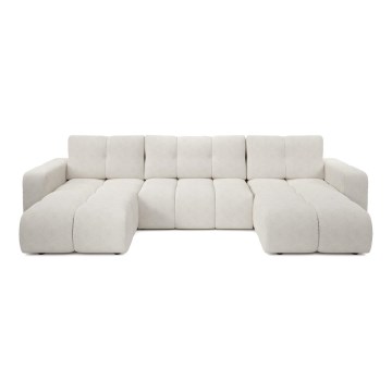 U-förmige, ausklappbare, gepolsterte Sofagarnitur ALMADA mit Stauraum, beige