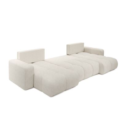 U-förmige, ausklappbare, gepolsterte Sofagarnitur ALMADA mit Stauraum, beige