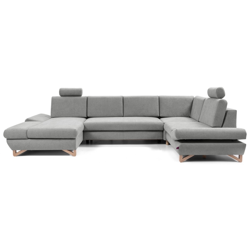 U-förmige, ausklappbare Polstergarnitur mit Stauraum AVESTA, grau