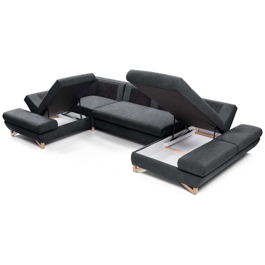 Ausklappbare U-förmige Eckpolstergarnitur mit Schlaf- und Stauraumfunktion AVESTA, Anthrazit