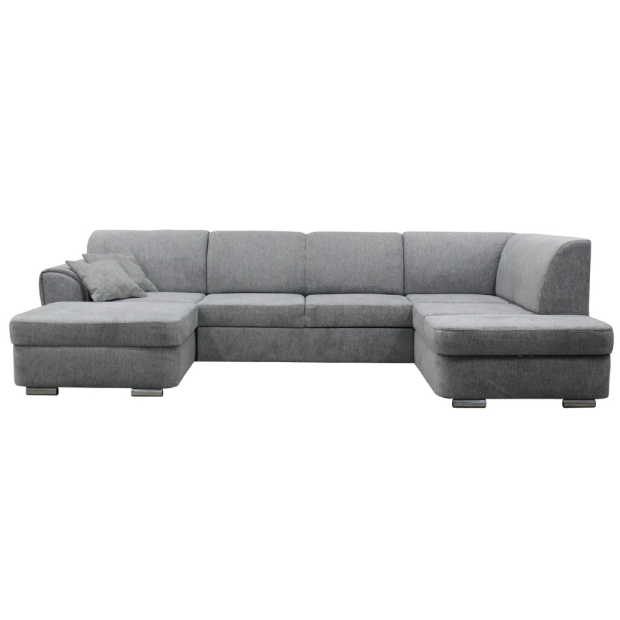 U-förmiges, ausziehbares Ecksofa mit Stauraum SERPA, rechts, grau
