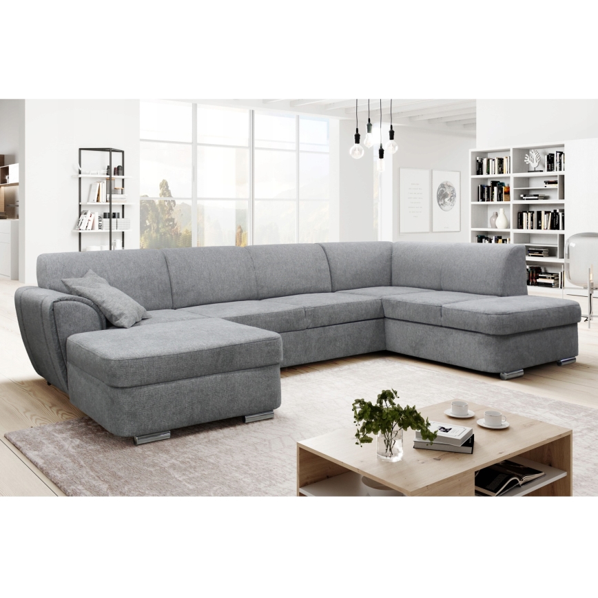 U-förmiges, ausziehbares Ecksofa SERPA mit Stauraum, rechts, grau