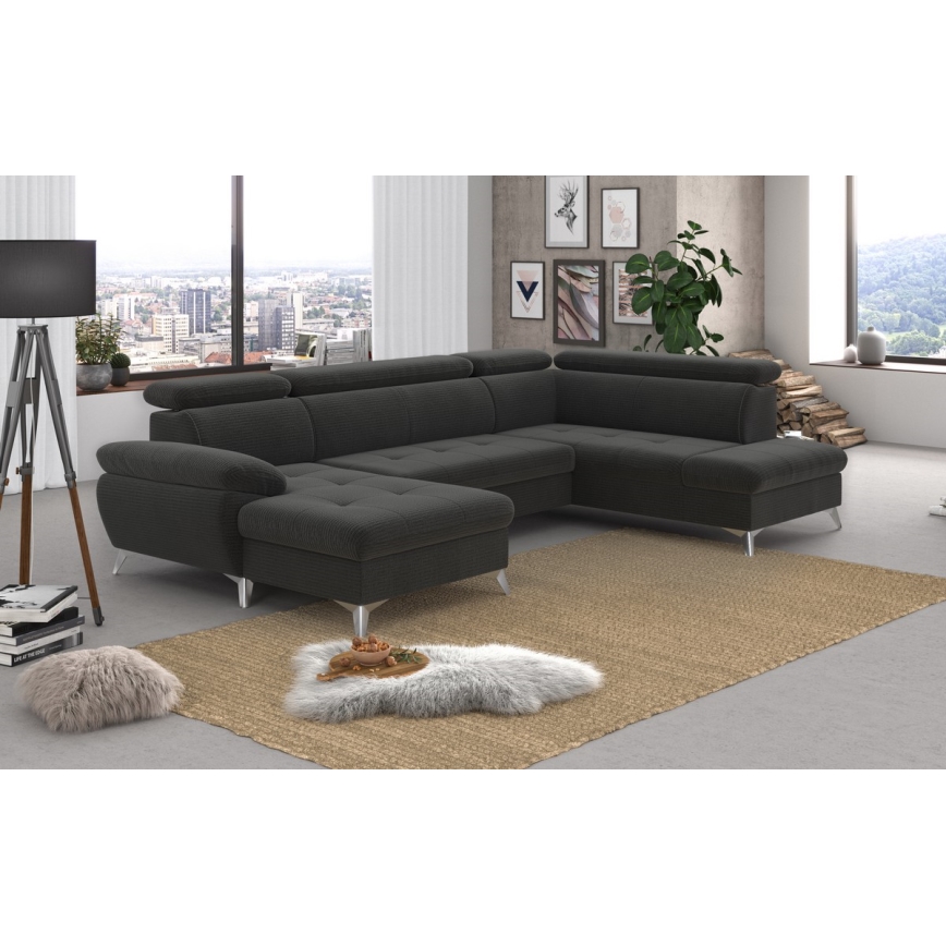 Eck-Schlafsofa mit Stauraum in U-Form CATANIA, rechts, Graphit