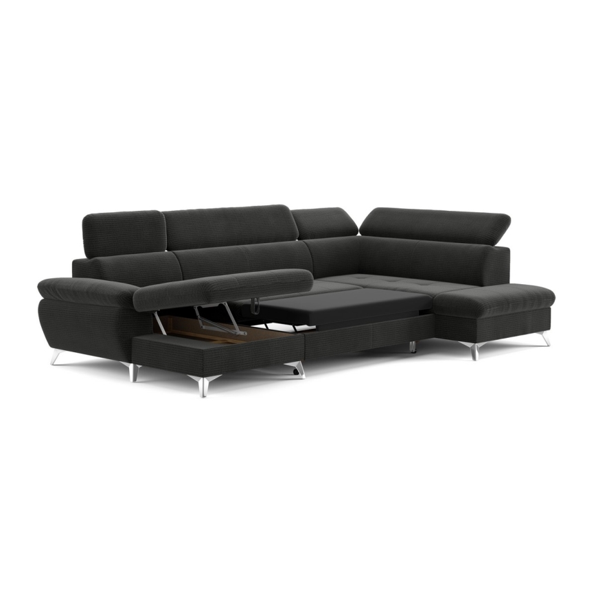 Eck-Schlafsofa mit Stauraum in U-Form CATANIA, rechts, Graphit