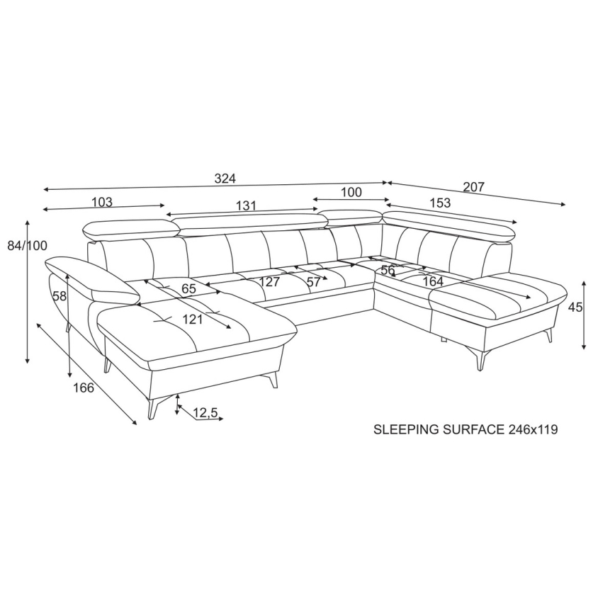 Eck-Schlafsofa mit Stauraum in U-Form CATANIA, rechts, Graphit