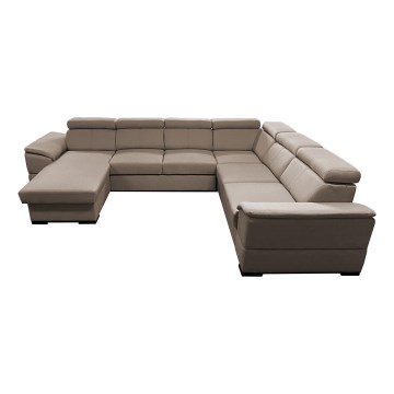 U-förmiges Ecksofa mit Schlaffunktion, universell montierbarer Ecke und Stauraum GRANADA Beige