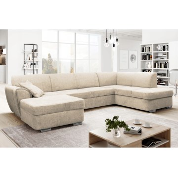 U-förmiges Ecksofa SERPA mit Schlaffunktion und Stauraum, rechts, Beige
