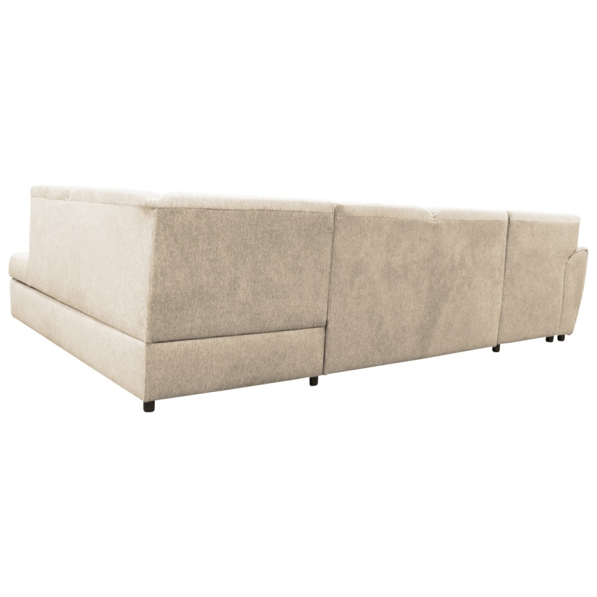 U-förmiges Ecksofa SERPA mit Schlaffunktion und Stauraum, rechts, Beige