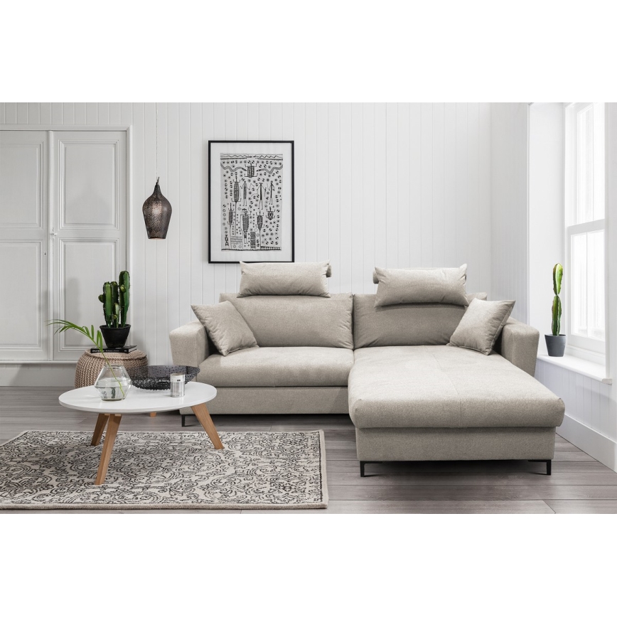 U-förmiges, klappbares Eck-Polstersofa HORTA rechts grau