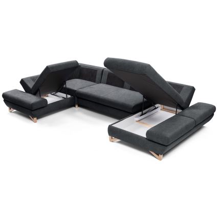 U-förmiges, klappbares Eck-Polstersofa mit Stauraum AVESTA links anthrazit