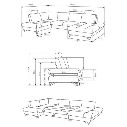 U-förmiges, klappbares Eck-Polstersofa mit Stauraum AVESTA links anthrazit