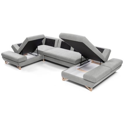 U-förmiges, klappbares Eck-Polstersofa mit Stauraum AVESTA links grau