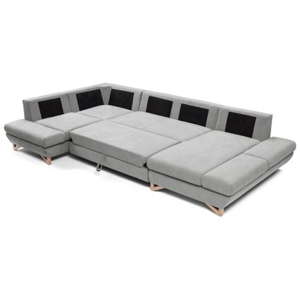 U-förmiges, klappbares Eck-Polstersofa mit Stauraum AVESTA links grau