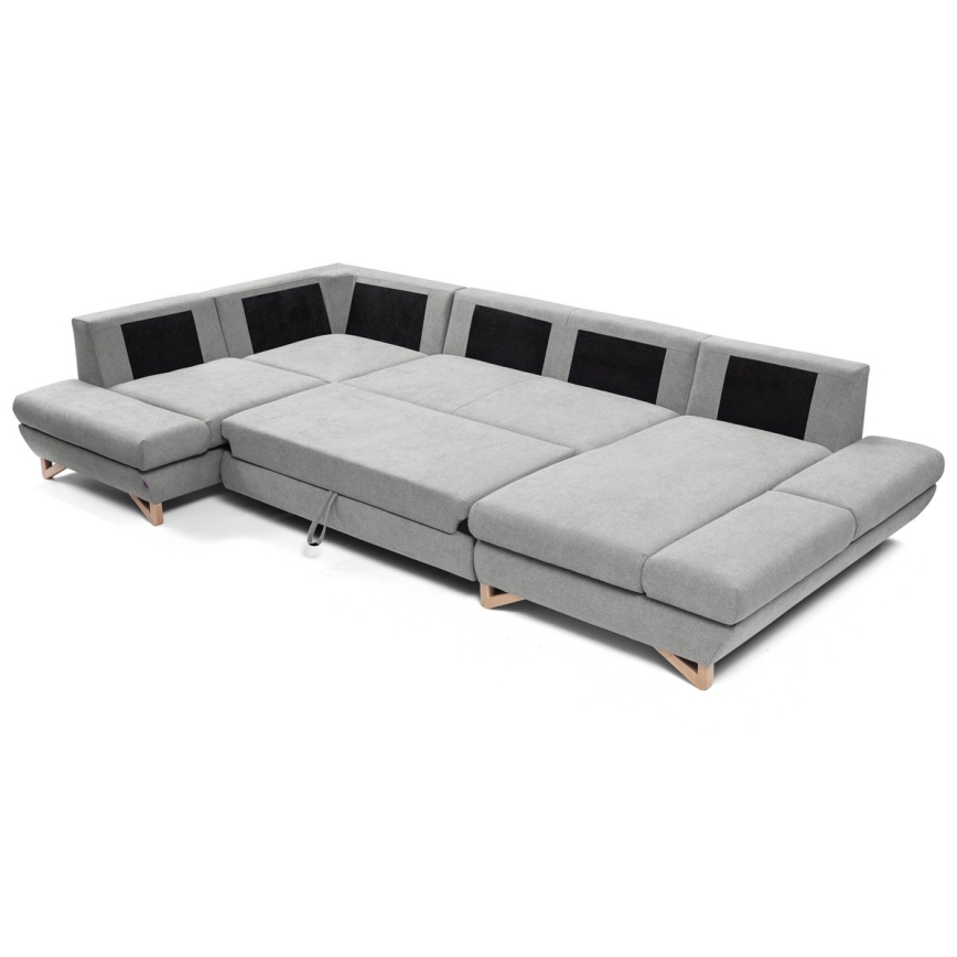 U-förmiges, klappbares Eck-Polstersofa mit Stauraum AVESTA links grau