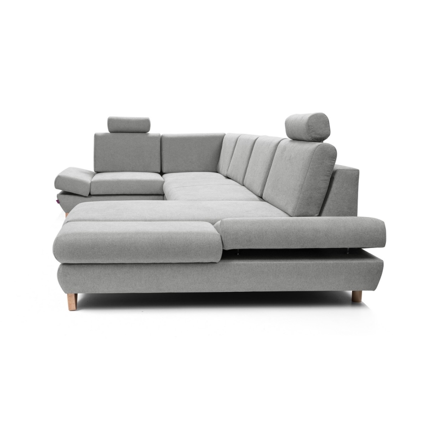 U-förmiges, klappbares Eck-Polstersofa mit Stauraum AVESTA links grau