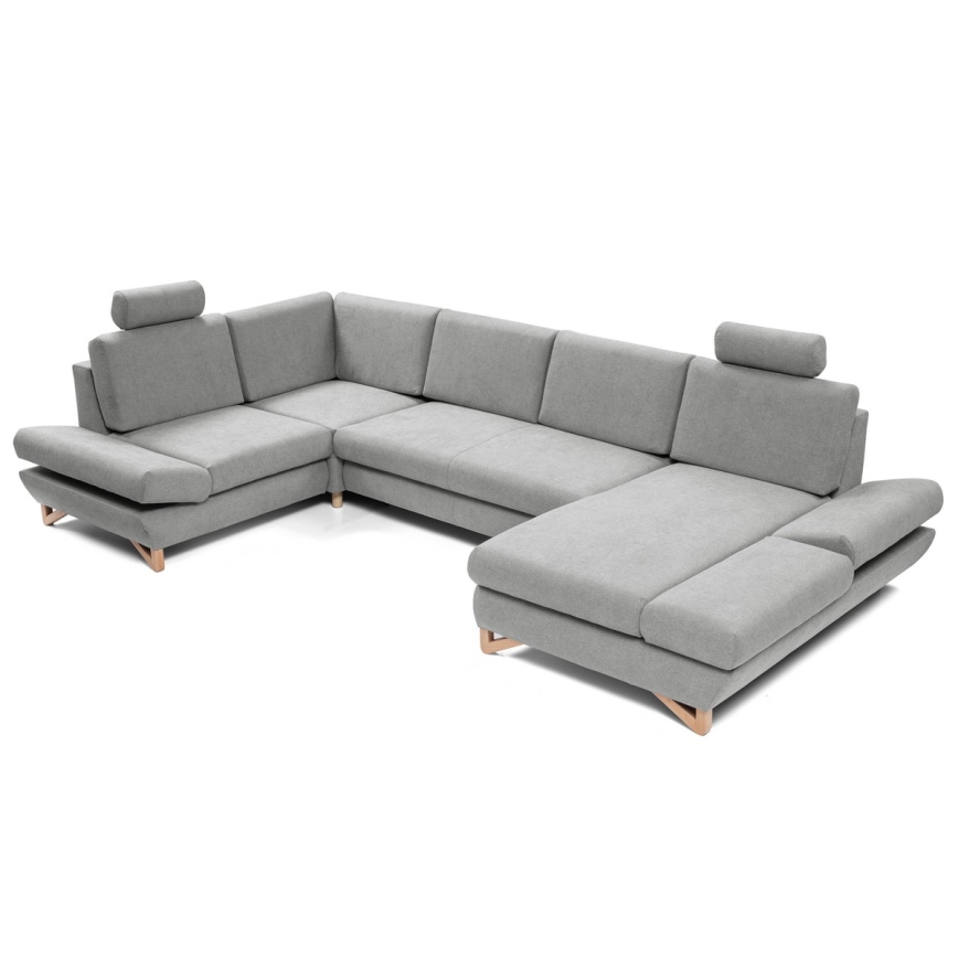 U-förmiges, klappbares Eck-Polstersofa mit Stauraum AVESTA links grau