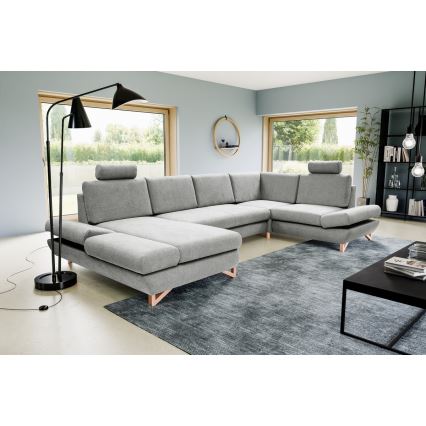 U-förmiges, klappbares Eck-Polstersofa mit Stauraum AVESTA rechts grau