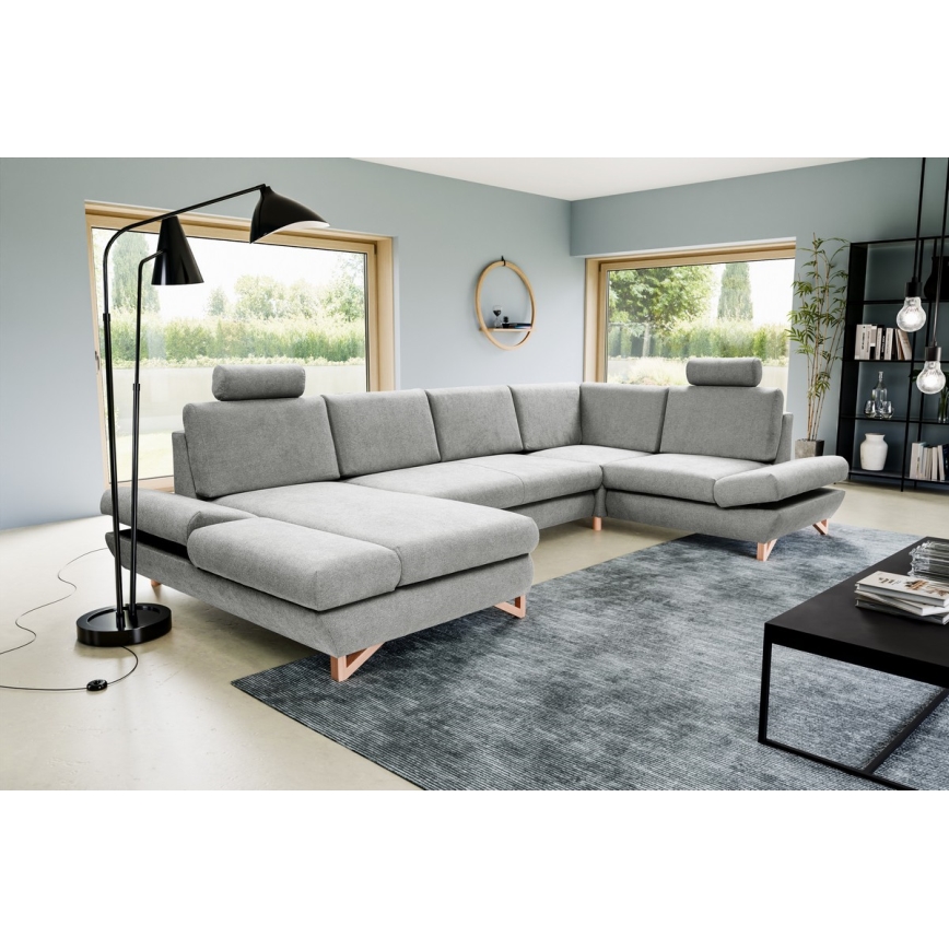U-förmiges, klappbares Eck-Polstersofa mit Stauraum AVESTA rechts grau