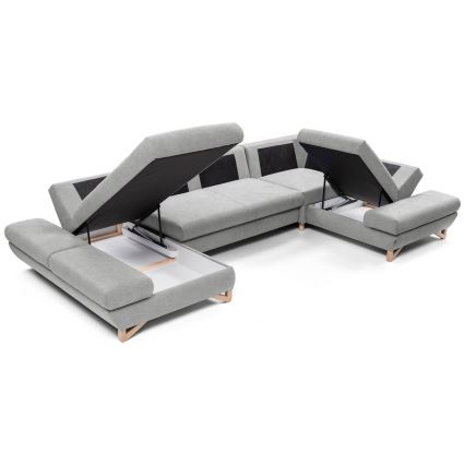 U-förmiges, klappbares Eck-Polstersofa mit Stauraum AVESTA rechts grau