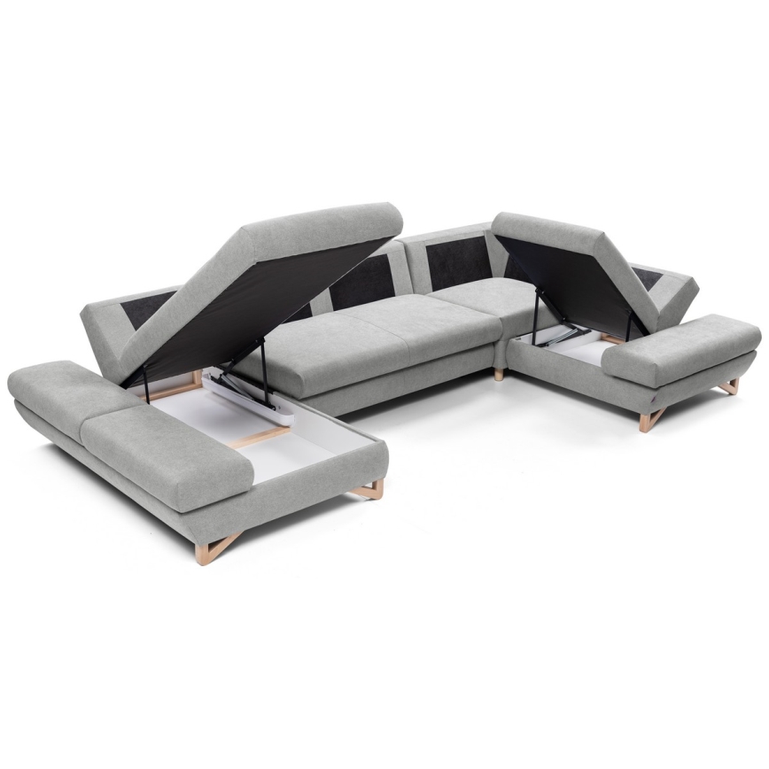 U-förmiges, klappbares Eck-Polstersofa mit Stauraum AVESTA rechts grau