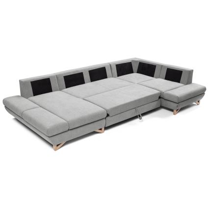 U-förmiges, klappbares Eck-Polstersofa mit Stauraum AVESTA rechts grau