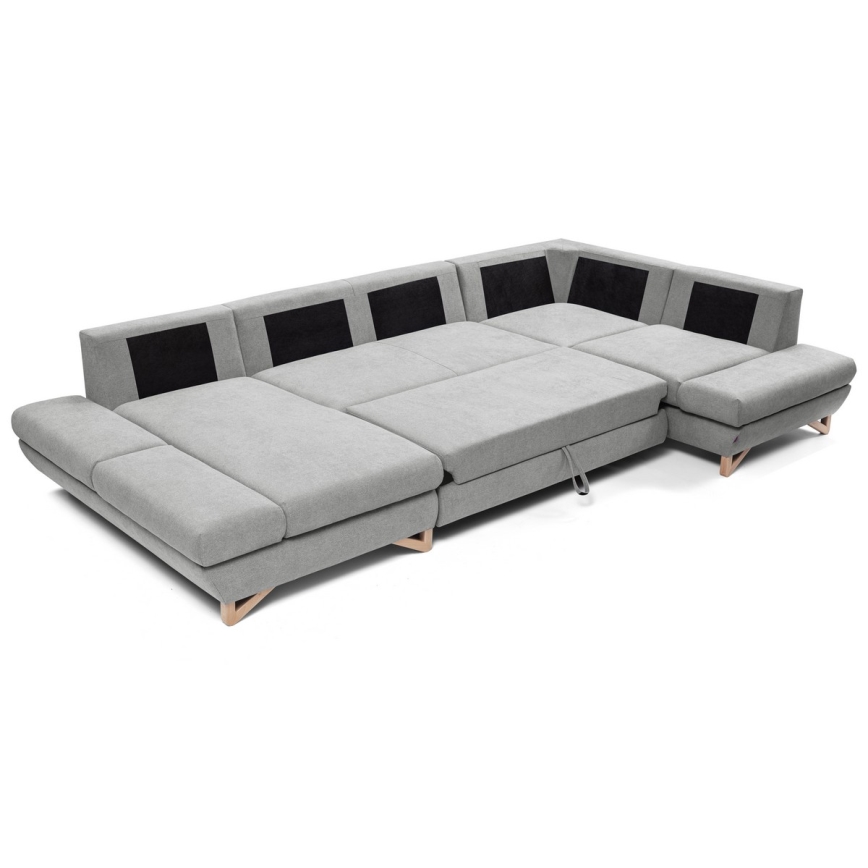 U-förmiges, klappbares Eck-Polstersofa mit Stauraum AVESTA rechts grau