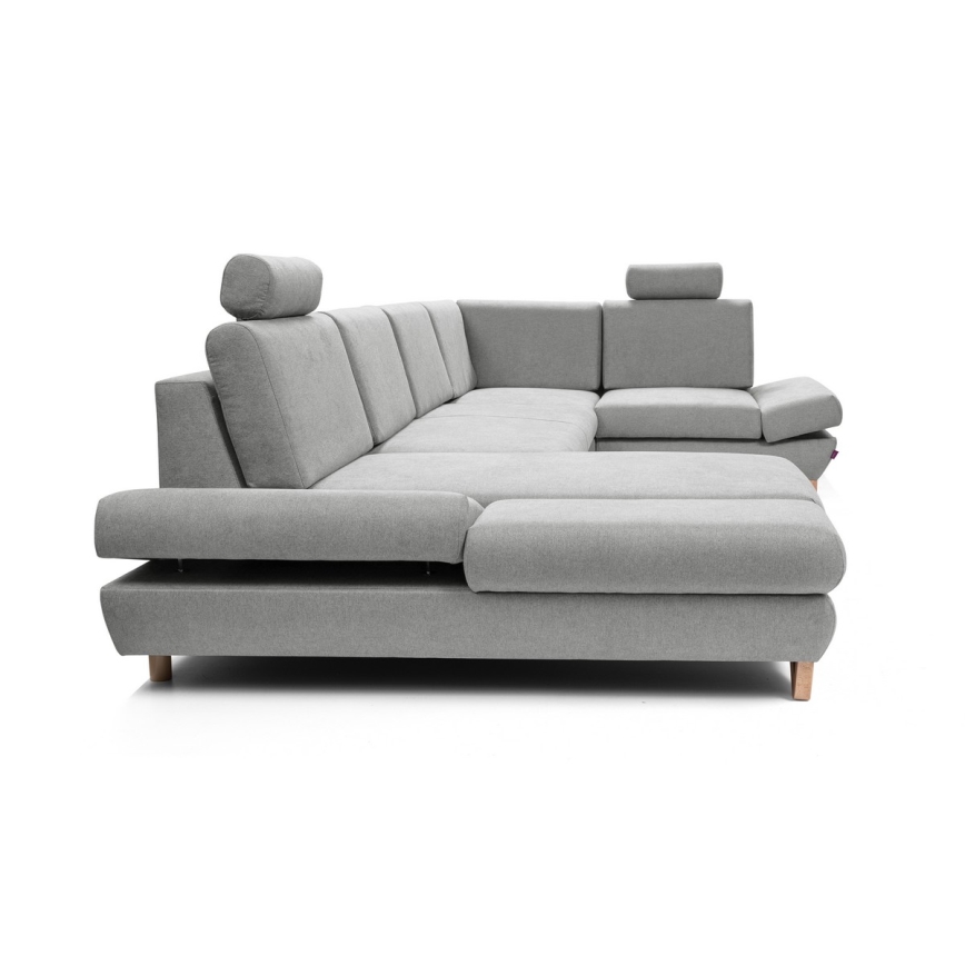 U-förmiges, klappbares Eck-Polstersofa mit Stauraum AVESTA rechts grau