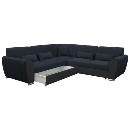 U-förmiges, klappbares Eck-Polstersofa VISEU links anthrazit/schwarz