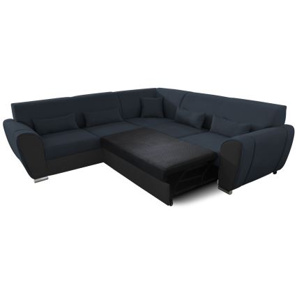 U-förmiges, klappbares Eck-Polstersofa VISEU links anthrazit/schwarz