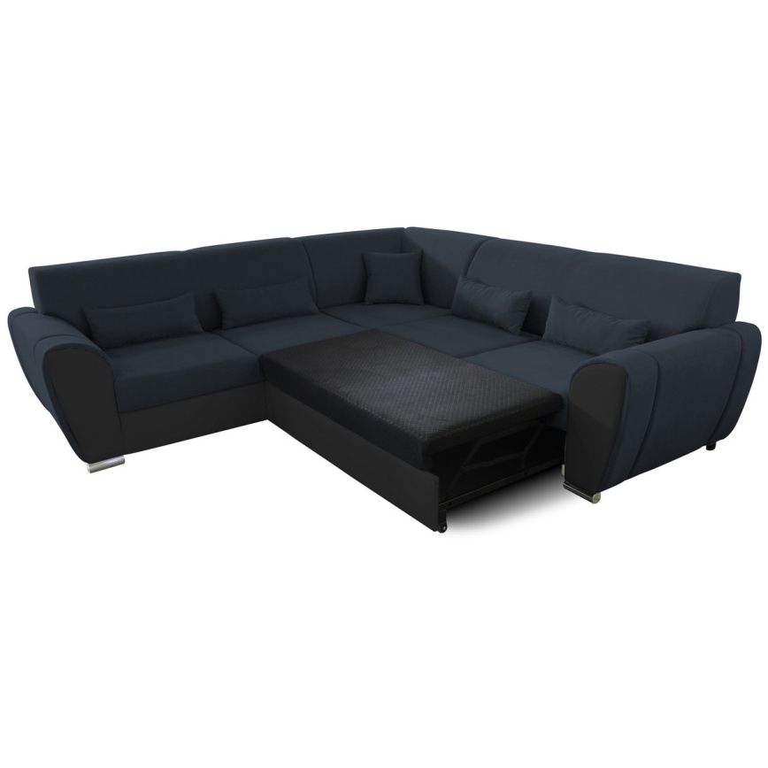 U-förmiges, klappbares Eck-Polstersofa VISEU links anthrazit/schwarz