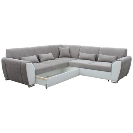 U-förmiges, klappbares Eck-Polstersofa VISEU links grau/weiß