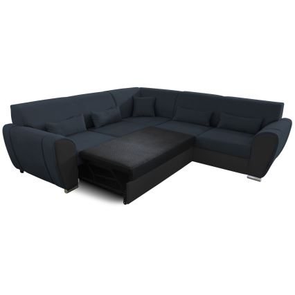 U-förmiges, klappbares Eck-Polstersofa VISEU rechts anthrazit/schwarz