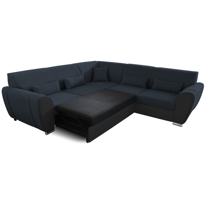 U-förmiges, klappbares Eck-Polstersofa VISEU rechts anthrazit/schwarz