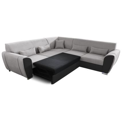 U-förmiges, klappbares Eck-Polstersofa VISEU rechts grau/schwarz