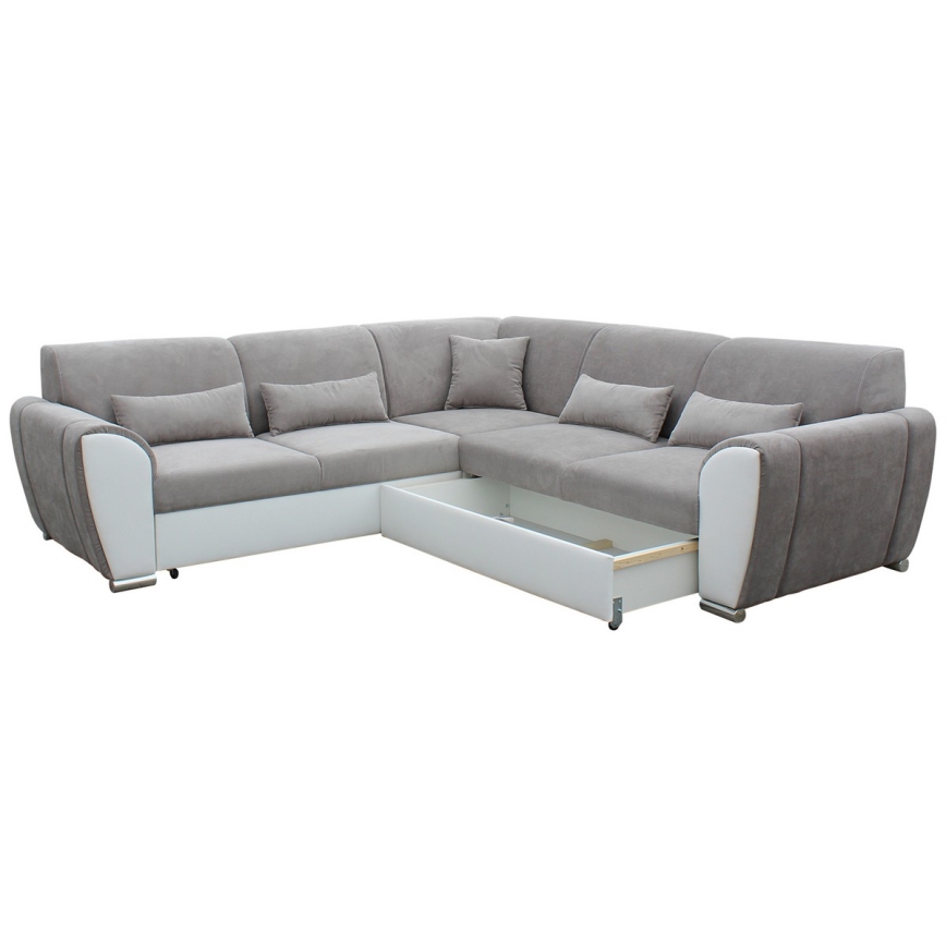 U-förmiges, klappbares Eck-Polstersofa VISEU rechts grau/weiß