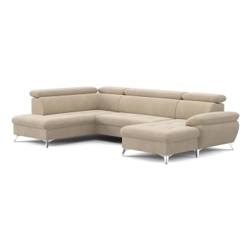 U-förmiges, klappbares Ecksofa mit Stauraum CATANIA links beige