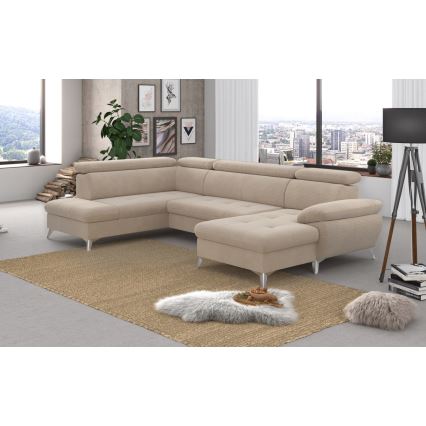 U-förmiges, klappbares Ecksofa mit Stauraum CATANIA links beige