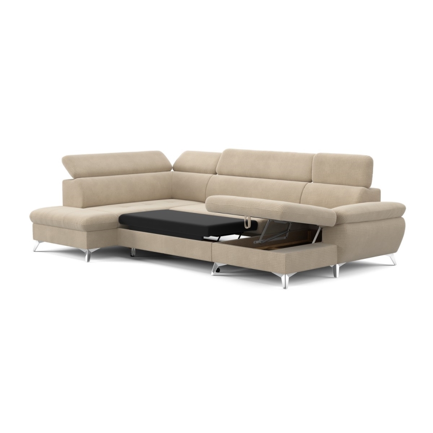 U-förmiges, klappbares Ecksofa mit Stauraum CATANIA links beige