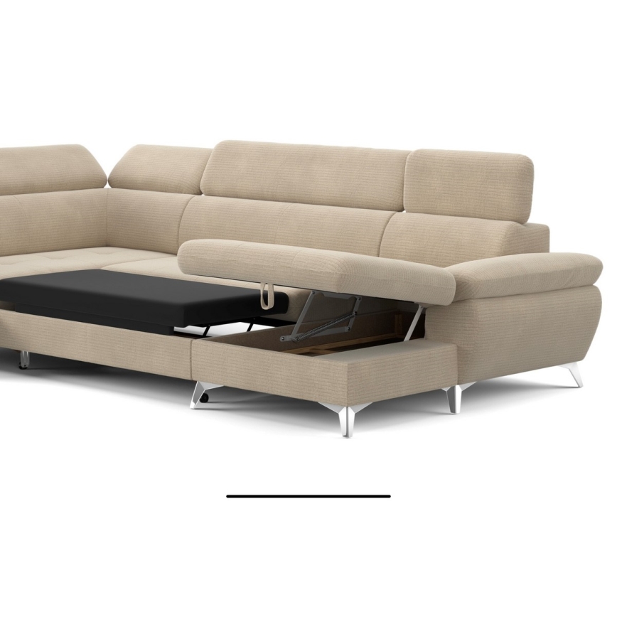 U-förmiges, klappbares Ecksofa mit Stauraum CATANIA links beige